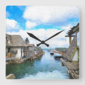 ミシガンフィッシュタウン絵画ズ スクエア壁時計 (正面)