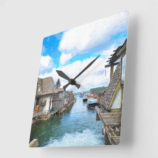 ミシガンフィッシュタウン絵画ズ スクエア壁時計 (傾斜)