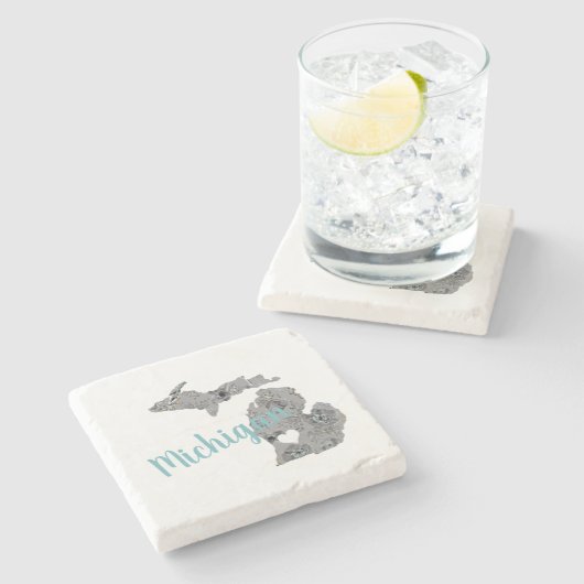 ミシガンフローラ塗りシルエット"ミシガン" ストーンコースター (横)