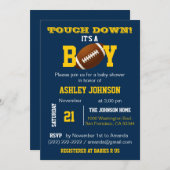 ミシガンブルーイエローサッカーテーマベビーシャワー 招待状 (正面/裏面)