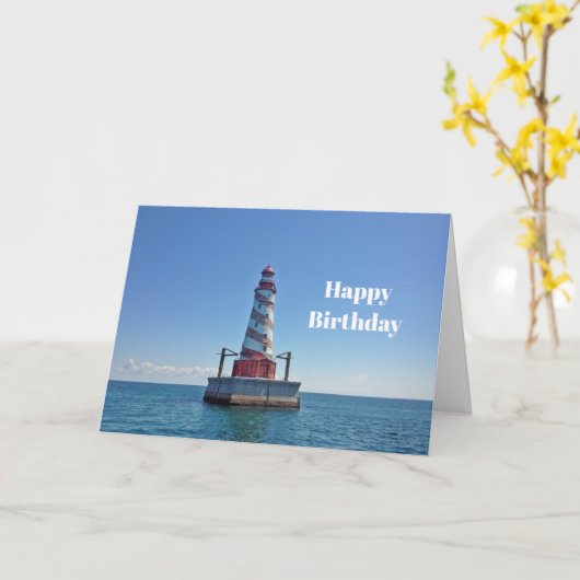 ミシガンホワイトショールライトハウスフォト誕生日 カード (黄色い花)