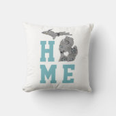 ミシガンホームウィズグレーアンドブルーポピー クッション (正面)