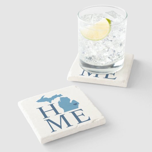 ミシガンホームブルーアンドネイビーカスタムシティハート ストーンコースター (横)