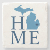 ミシガンホームブルーアンドネイビーカスタムシティハート ストーンコースター (正面)