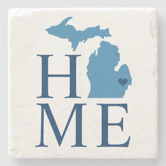 ミシガンホームブルーアンドネイビーカスタムシティハート ストーンコースター (正面)