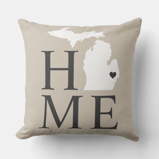 ミシガンホームベージュアンドグレーカスタムシティハート クッション (正面)