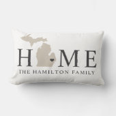 ミシガンホームベージュアンドグレーカスタムシティハート ランバークッション (正面)