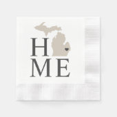 ミシガンホームベージュアンドグレーカスタムシティハート 縁ありカクテルナプキン (正面)