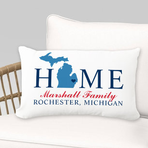 ミシガンホームレッドアンドブルーカスタムファミリーモノグラム アウトドアクッション