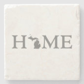 ミシガンホーム州マップシェイプレターワードアート ストーンコースター (正面)