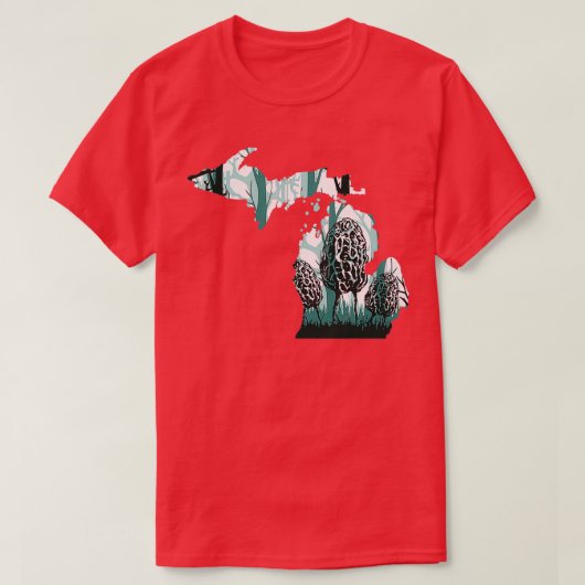 ミシガンマップモレルマッシュルーム狩り Tシャツ (デザイン正面)