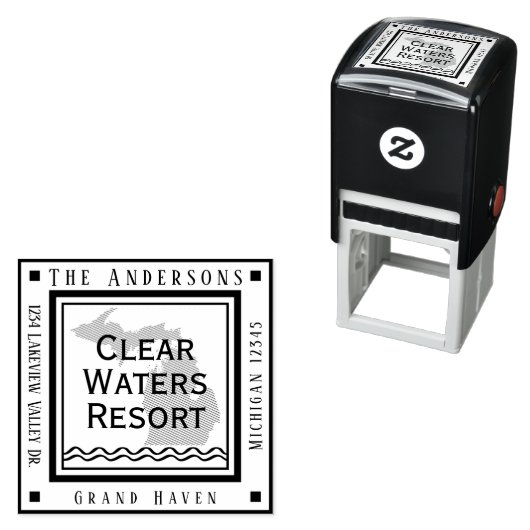 ミシガンマップレイクハウス差出人住所スクエア セルフインキングスタンプ (インサイチュ)