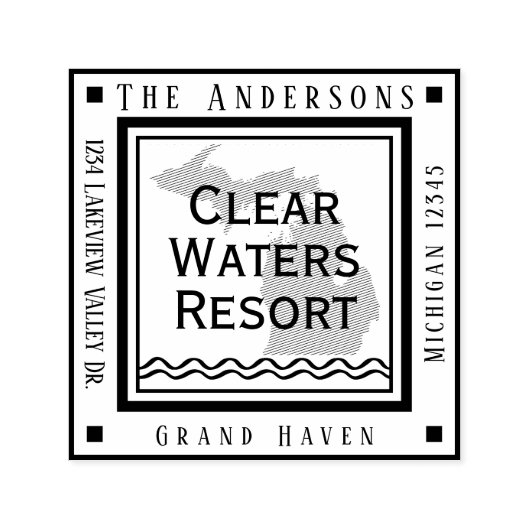 ミシガンマップレイクハウス差出人住所スクエア セルフインキングスタンプ (デザイン)