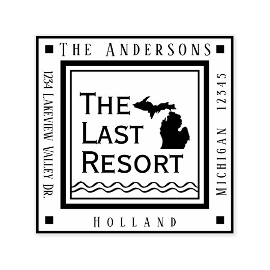 ミシガンマップレイクハウス差出人住所スクエア セルフインキングスタンプ (デザイン)