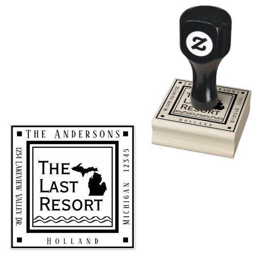 ミシガンマップレイクハウス差出人住所スクエア ラバースタンプ (押印)