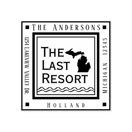 ミシガンマップレイクハウス差出人住所スクエア ラバースタンプ (インプリント)