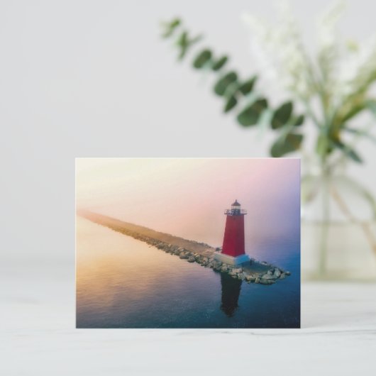 ミシガンマニスティックライトハウス写真 ポストカード (スタンド正面)