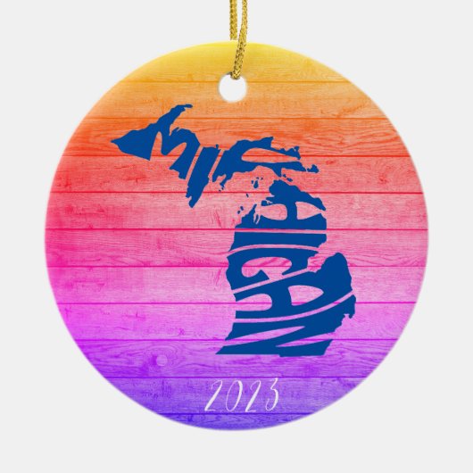 ミシガンメリークリスマス – 年 – パーソナライズ セラミックオーナメント (正面)