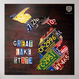 ミシガンライセンスプレートマッププリント ポスター