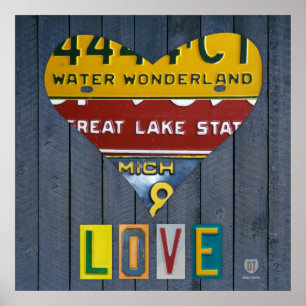 ミシガンライセンスプレートラブハートヴィンテージアート ポスター