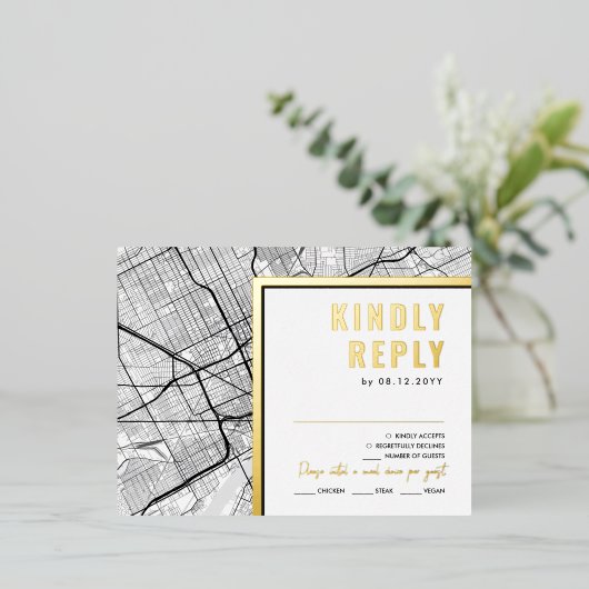 ミシガンラブロケーター，デトロイト | RSVP返信 箔招待状ポストカード (立ち正面)