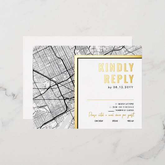 ミシガンラブロケーター，デトロイト | RSVP返信 箔招待状ポストカード (正面/裏面)