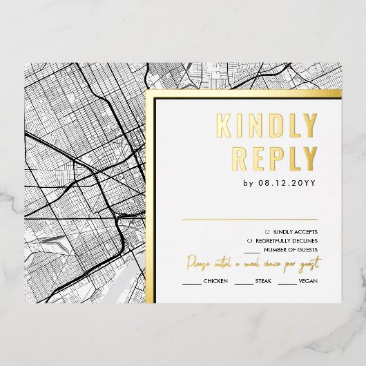 ミシガンラブロケーター，デトロイト | RSVP返信 箔招待状ポストカード (正面)