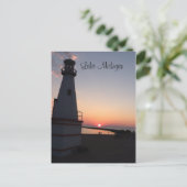 ミシガンレイクサンセットライトハウスポストカード ポストカード (スタンド正面)