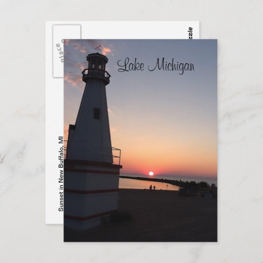 ミシガンレイクサンセットライトハウスポストカード ポストカード (正面/裏面)