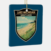 ミシガンレイクトラベルアートヴィンテージ セラミックオーナメント (右)