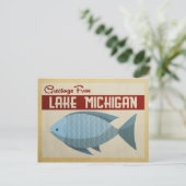 ミシガンレイクポストブルーフィッシュヴィンテージトラベル ポストカード (スタンド正面)