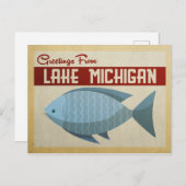 ミシガンレイクポストブルーフィッシュヴィンテージトラベル ポストカード (正面/裏面)