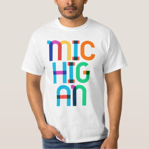 ミシガンヴィンテージポップ・アートのレトロArt 80sプライマリカラー Tシャツ