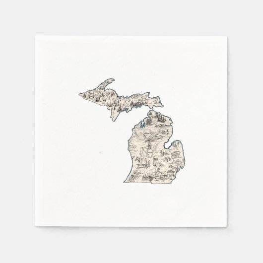 ミシガンヴィンテージ写真マップアンティーク州グラフ スタンダードカクテルナプキン (正面)