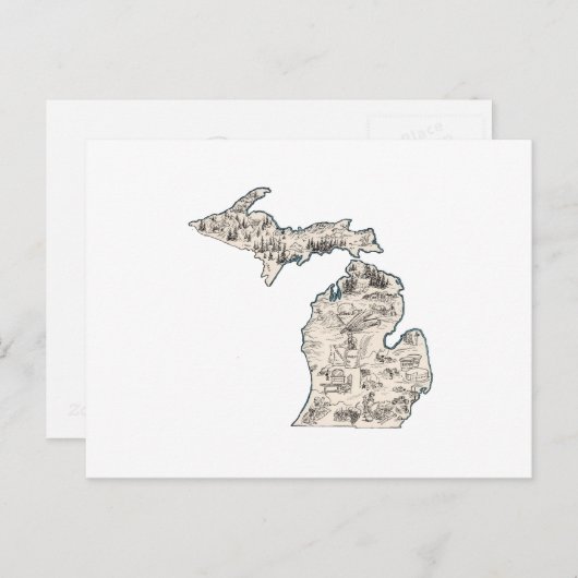 ミシガンヴィンテージ写真マップアンティーク州グラフ ポストカード (正面/裏面)