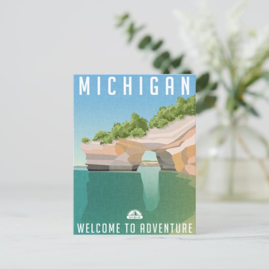 ミシガンヴィンテージ旅行デトロイトの挨拶 ポストカード (スタンド正面)