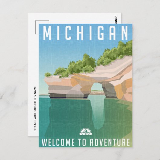 ミシガンヴィンテージ旅行デトロイトの挨拶 ポストカード (正面/裏面)