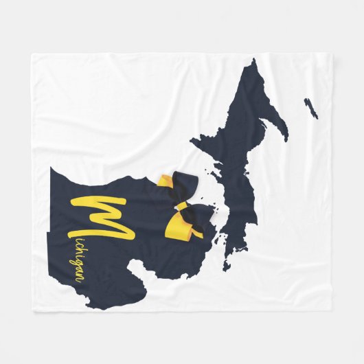ミシガン大学州マップ(青と黄) フリースブランケット (正面(横))