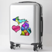 ミシガン州とハート愛ステンドグラスかわいらしの外観 シール (スーツケース)