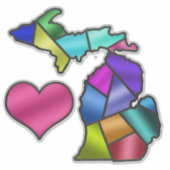 ミシガン州とハート愛ステンドグラスかわいらしの外観 シール (正面)