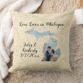 ミシガン州に住む古い地図州の形をした写真 クッション (ブランケット)