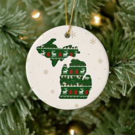 ミシガン州のクリスマス家族の名前入りギフト セラミックオーナメント