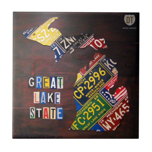 ミシガン州のナンバープレートの地図のセラミックタイル タイル (正面)