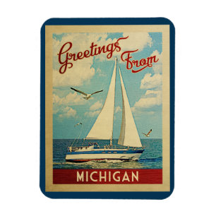 ミシガン州のヨットのヴィンテージ旅行 マグネット