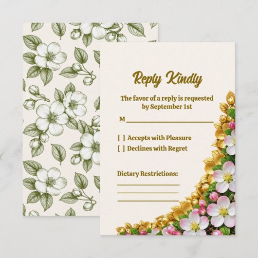 ミシガン州のリンゴの花の結婚式RSVPカード 出欠カード (正面/裏面)