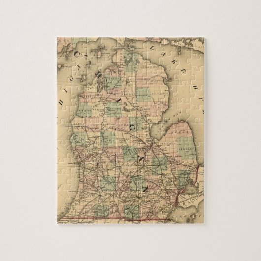ミシガン州のヴィンテージの地図は強行採決します(1876年) ジグソーパズル (縦)