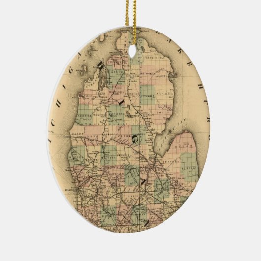 ミシガン州のヴィンテージの地図は強行採決します(1876年) セラミックオーナメント (右)