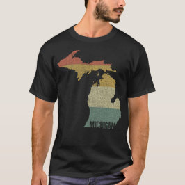 ミシガン州のヴィンテージ・レトロな夕日の州地図 ディストressedデザイン tシャツ