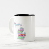 ミシガン州の単語の雲 ツートーンマグカップ (正面左)