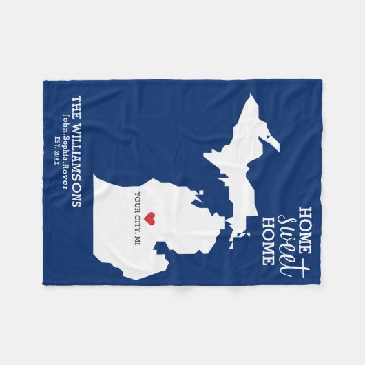 ミシガン州の地図の名前をカスタムする、都市日付、色 フリースブランケット (正面(横))